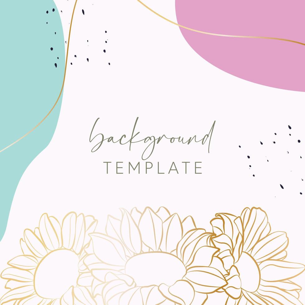 Abstract background vector template with geometric shapes and sunflowers. Good for social media posts, mobile apps, banner designs, online promotions and adverts. Floral  vector background.