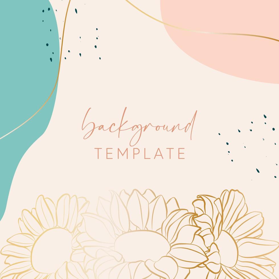 Abstract background vector template with geometric shapes and sunflowers. Good for social media posts, mobile apps, banner designs, online promotions and adverts. Floral  vector background.