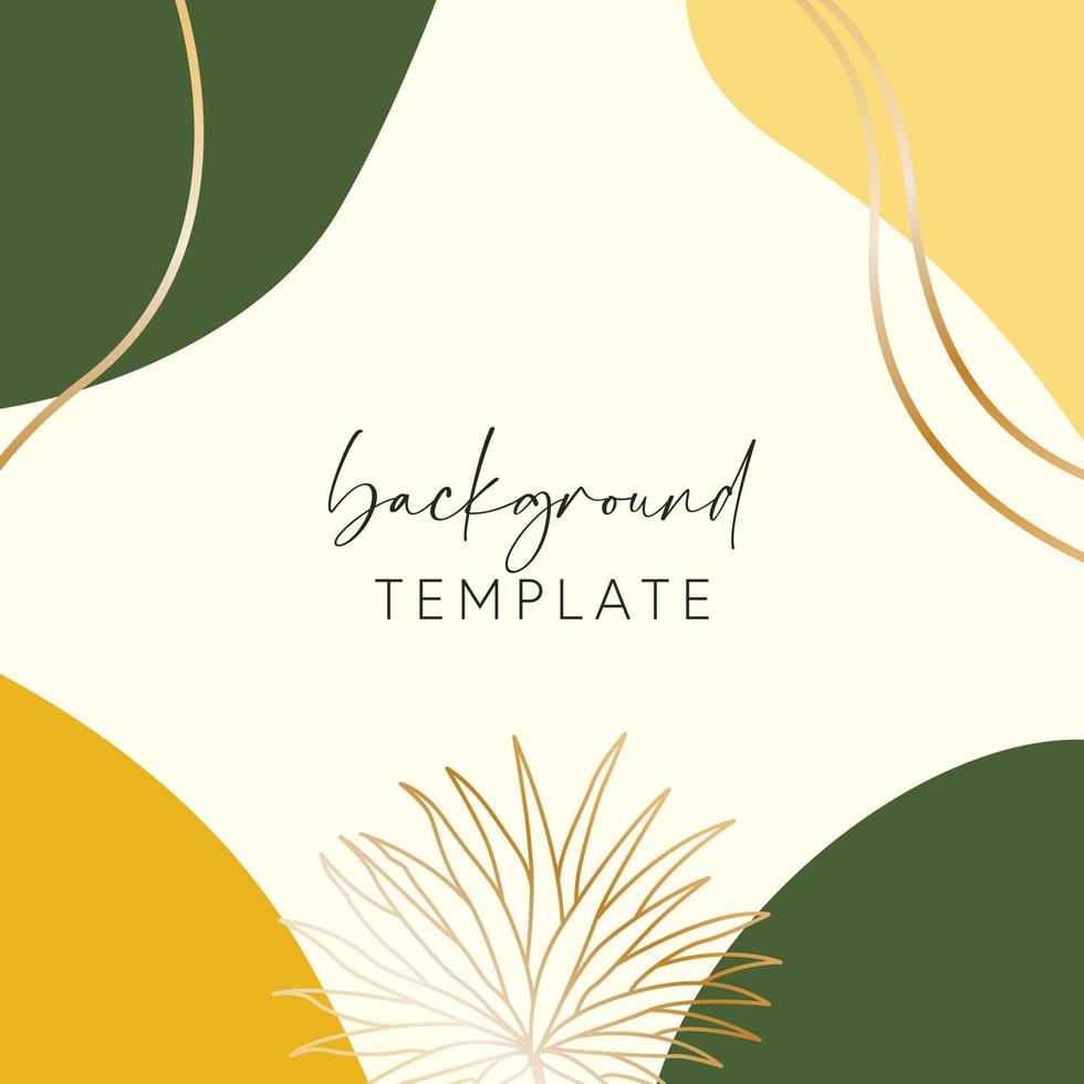 Abstract background vector template with geometric shapes and tropical leaf. Good for social media posts, mobile apps, banner designs, online promotions and adverts. Tropical vector background.