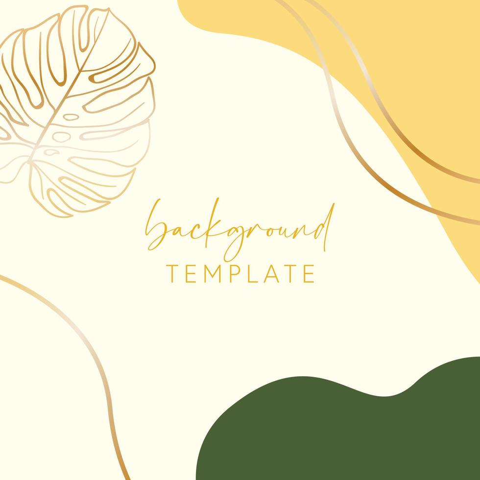 Abstract background vector template with geometric shapes and monstera leaf. Good for social media posts, mobile apps, banner designs, online promotions and adverts. Tropical vector background.