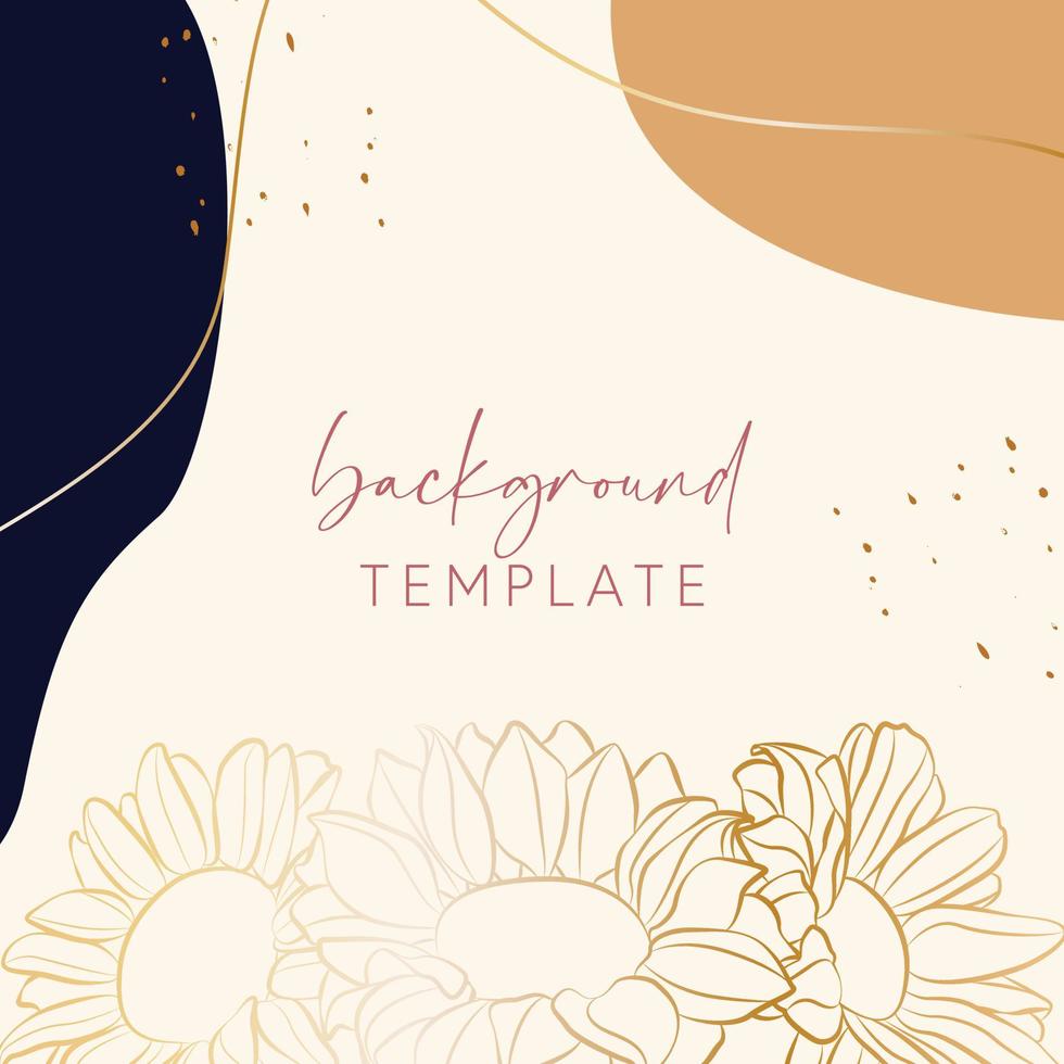 Abstract background vector template with geometric shapes and sunflowers. Good for social media posts, mobile apps, banner designs, online promotions and adverts. Floral  vector background.