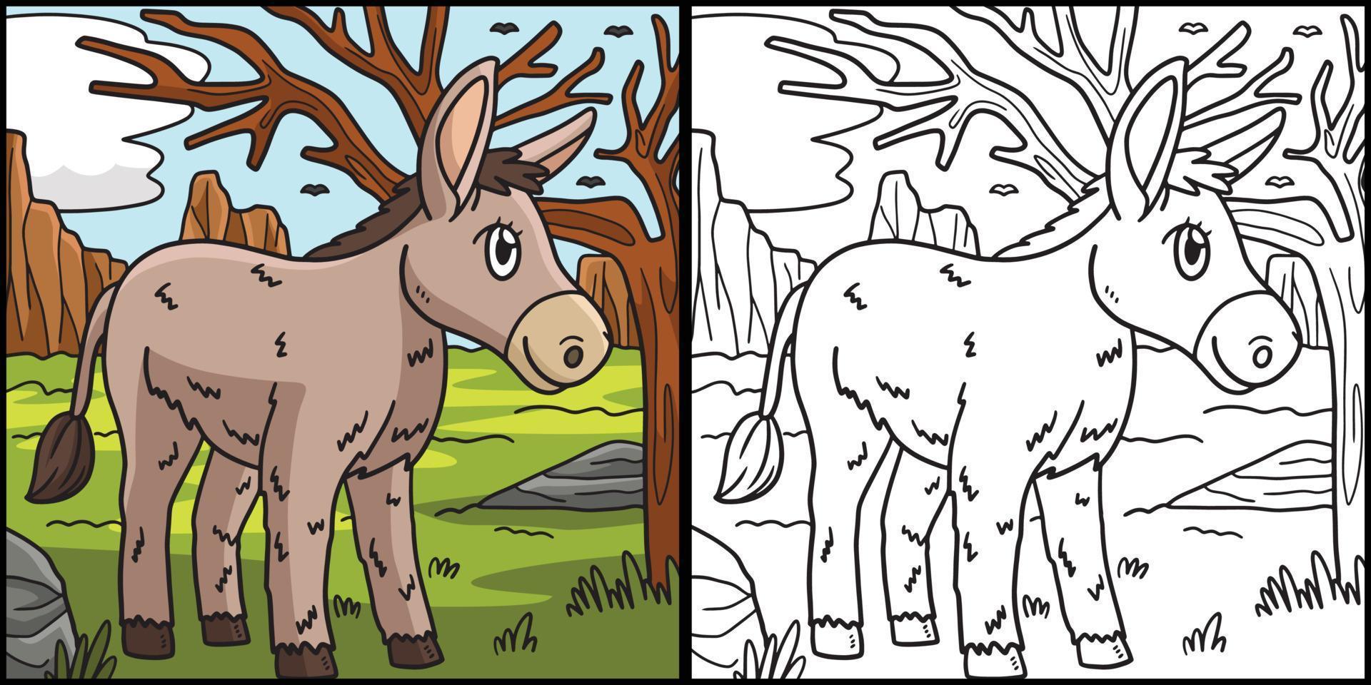Donkey Coloring Page Colored Illustration vector