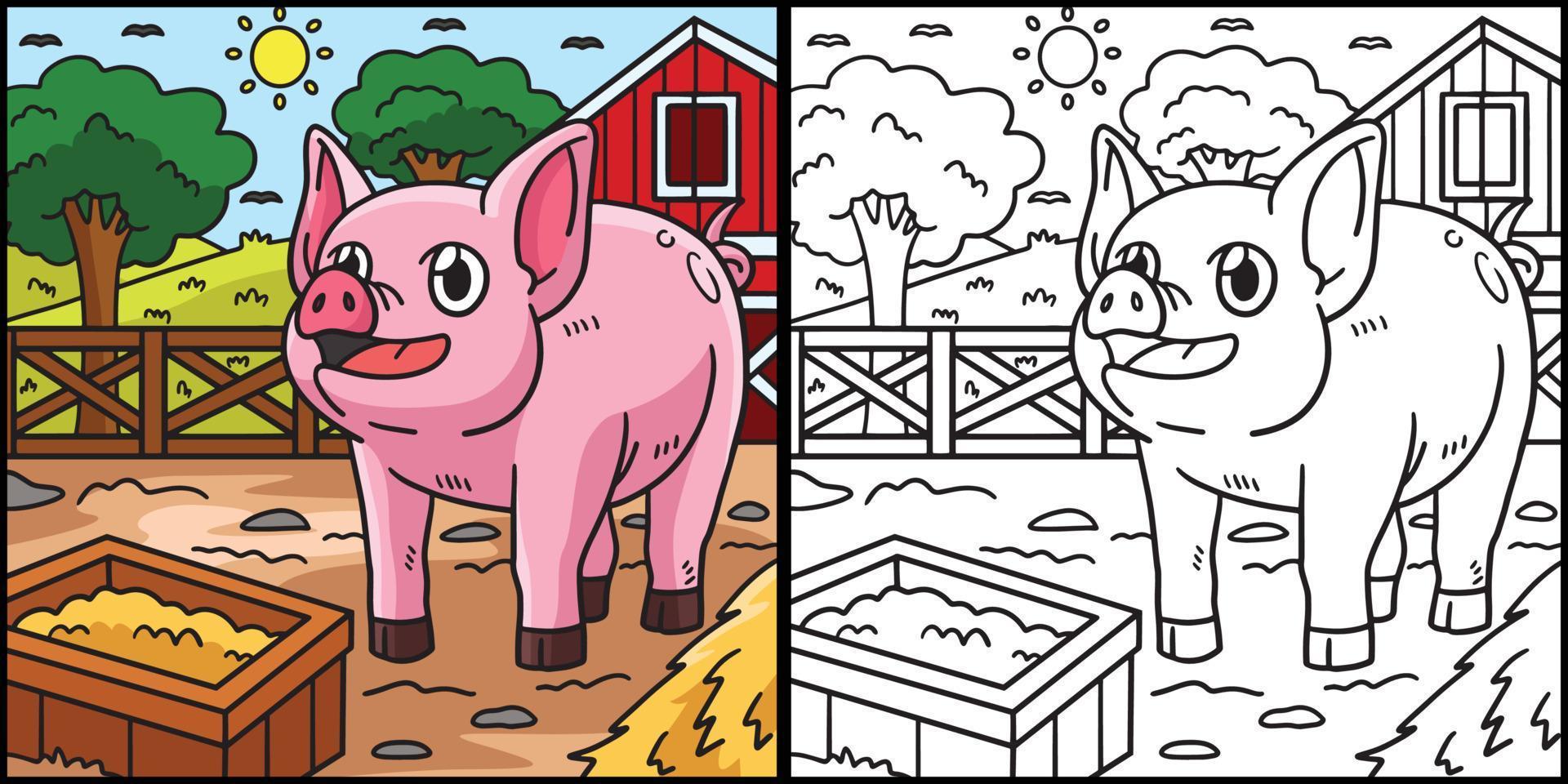 Pig Coloring Page Colored Illustration vector