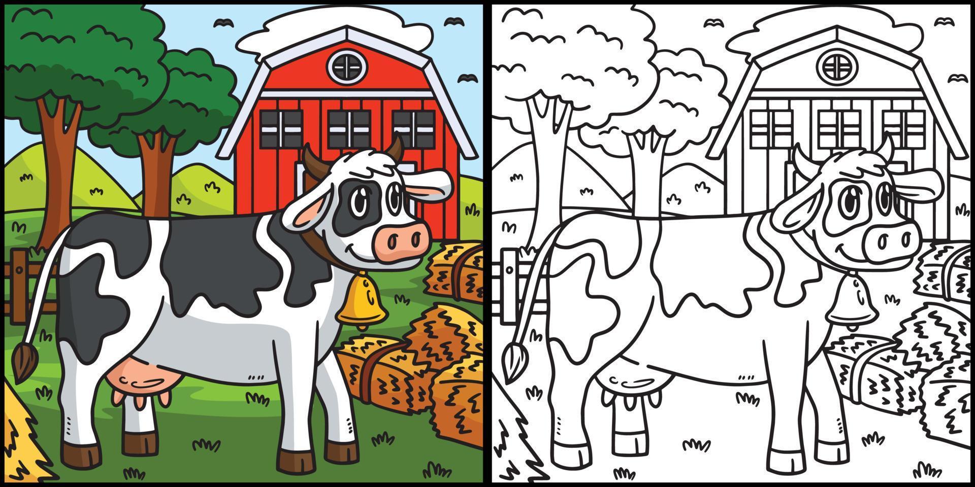 Cow Coloring Page Colored Illustration vector