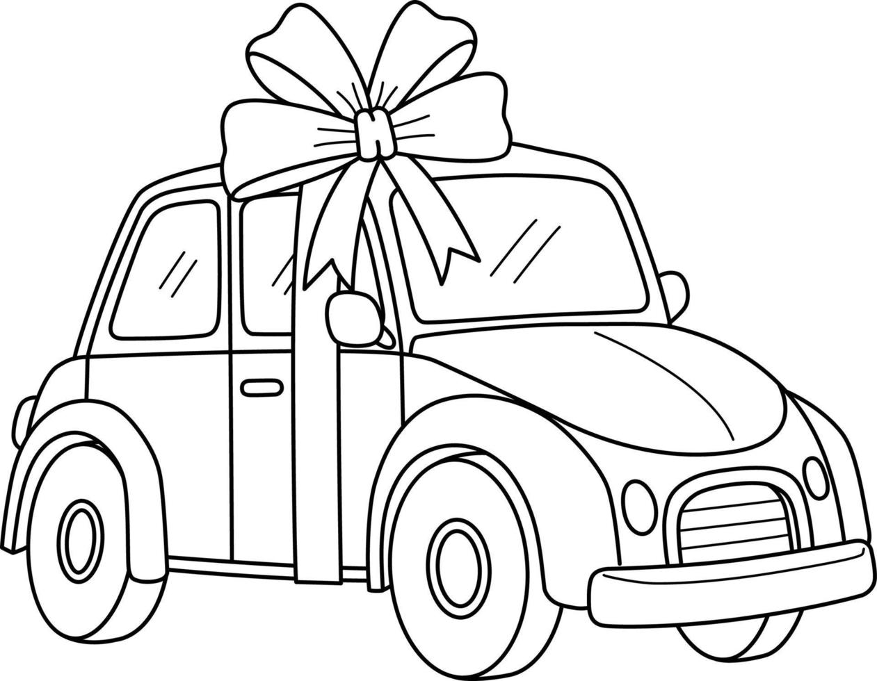 Car with Ribbon Isolated Coloring Page for Kids vector
