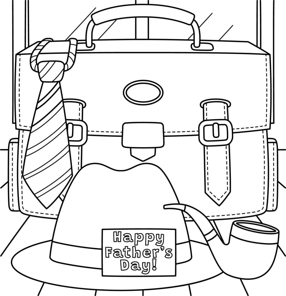 Fathers Day Hat Tie Briefcase and Pipe Coloring vector