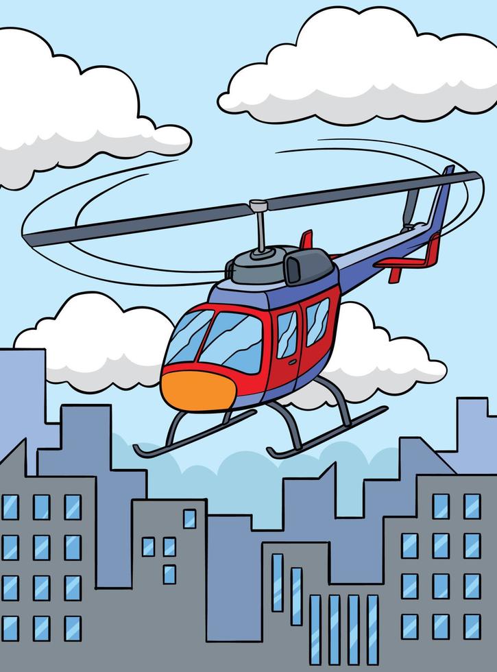 helicóptero vehículo de colores dibujos animados ilustración vector