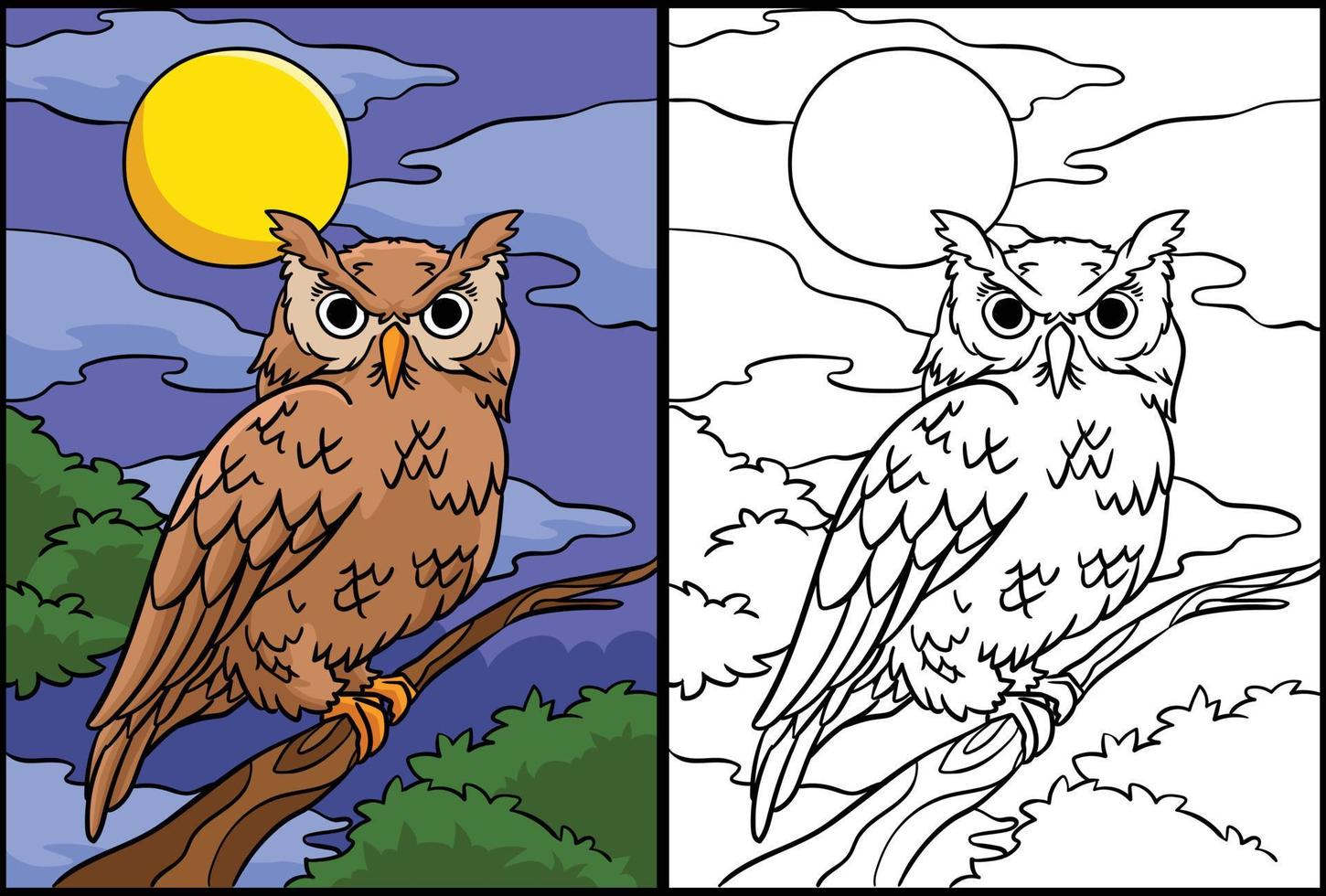 Owl Coloring Page Colored Illustration 23088333 Vector Art at Vecteezy