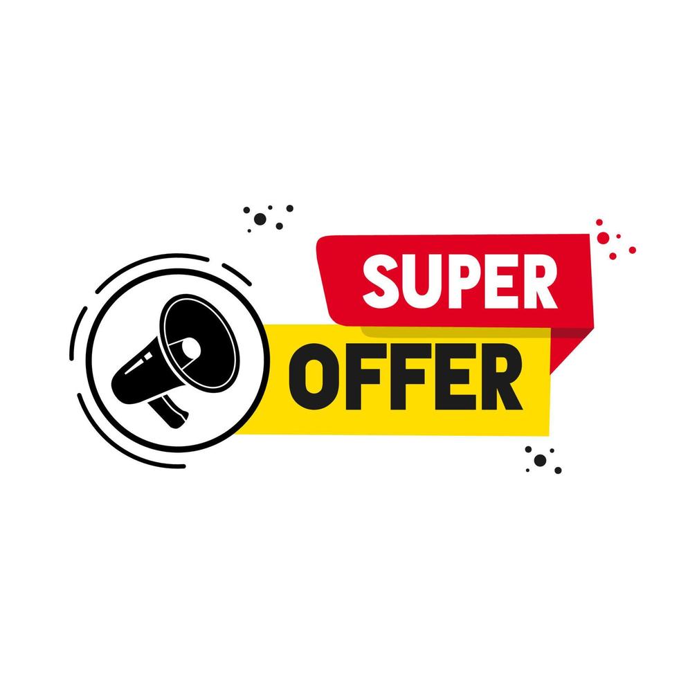 Super offer banner design icon megaphone. Promotion poster template. Flat style vector illustration.