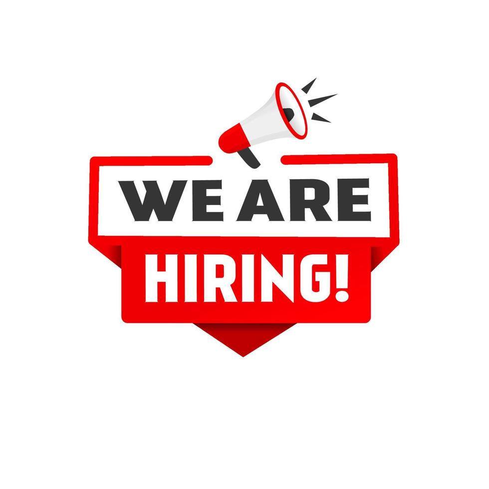Vectot banner design We are hiring - sign with megaphone icon. Flat vector illustration.