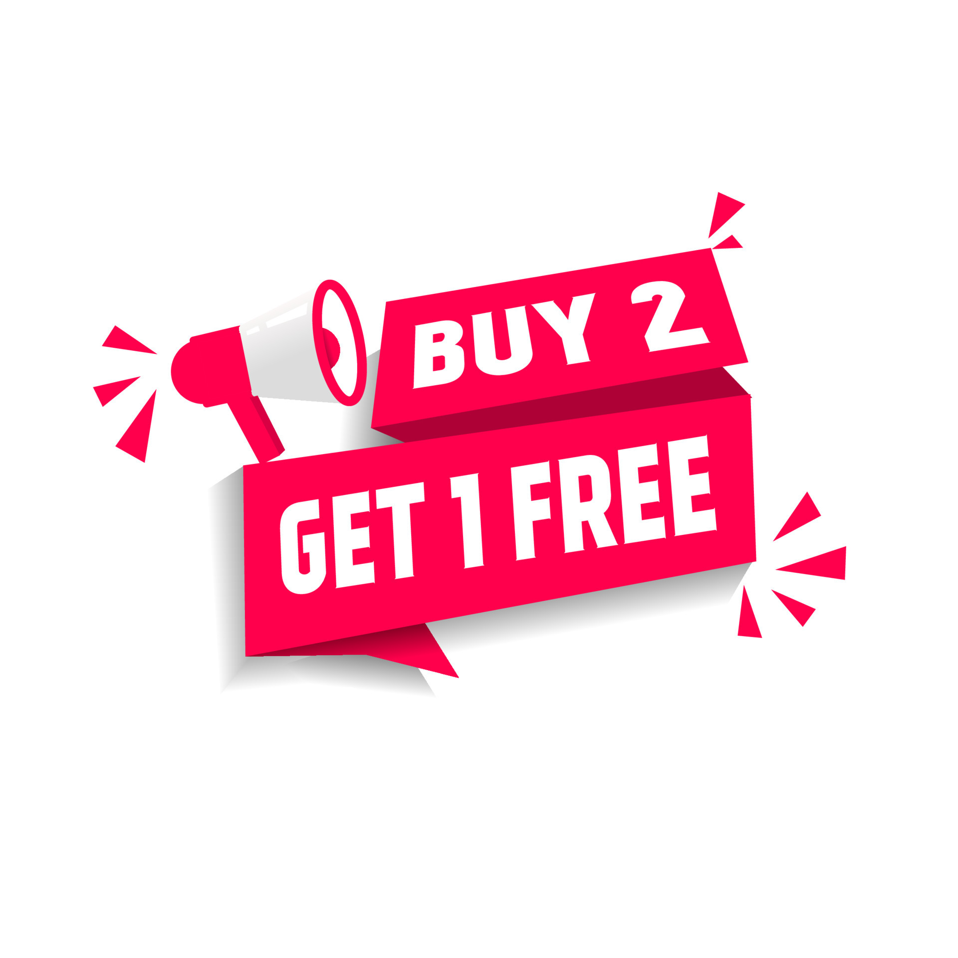 Buy 2 get 1 free banner. Special offer design template. Modern vector