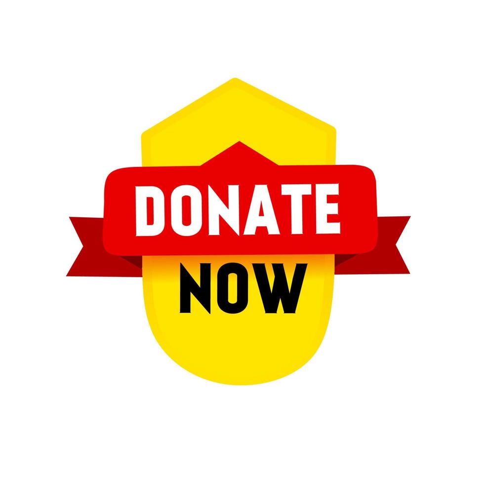 Donate now. Text on banner. Flat style Vector design icon. web element.