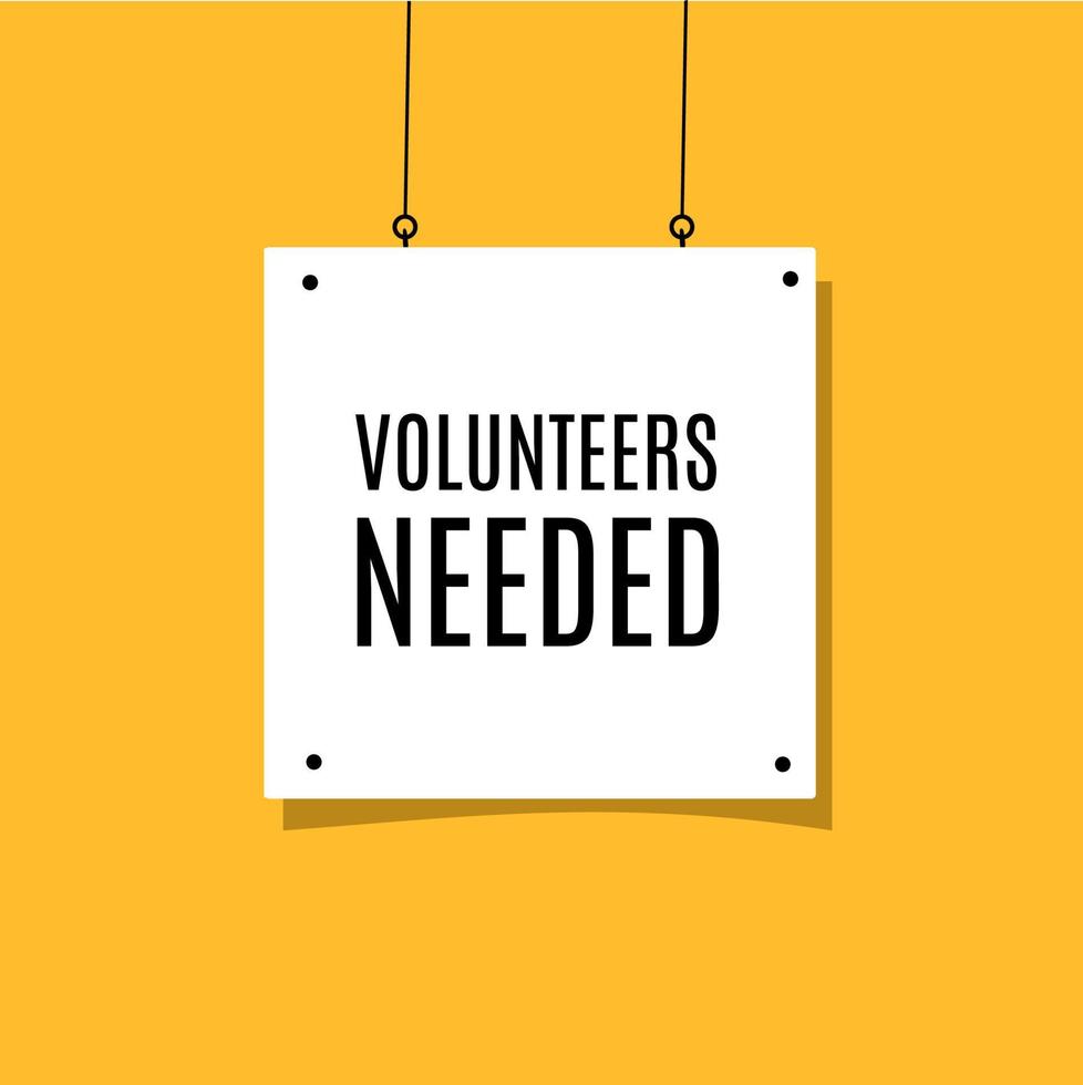 Volunteers needed hanging poster banner design. Flat style vector template.