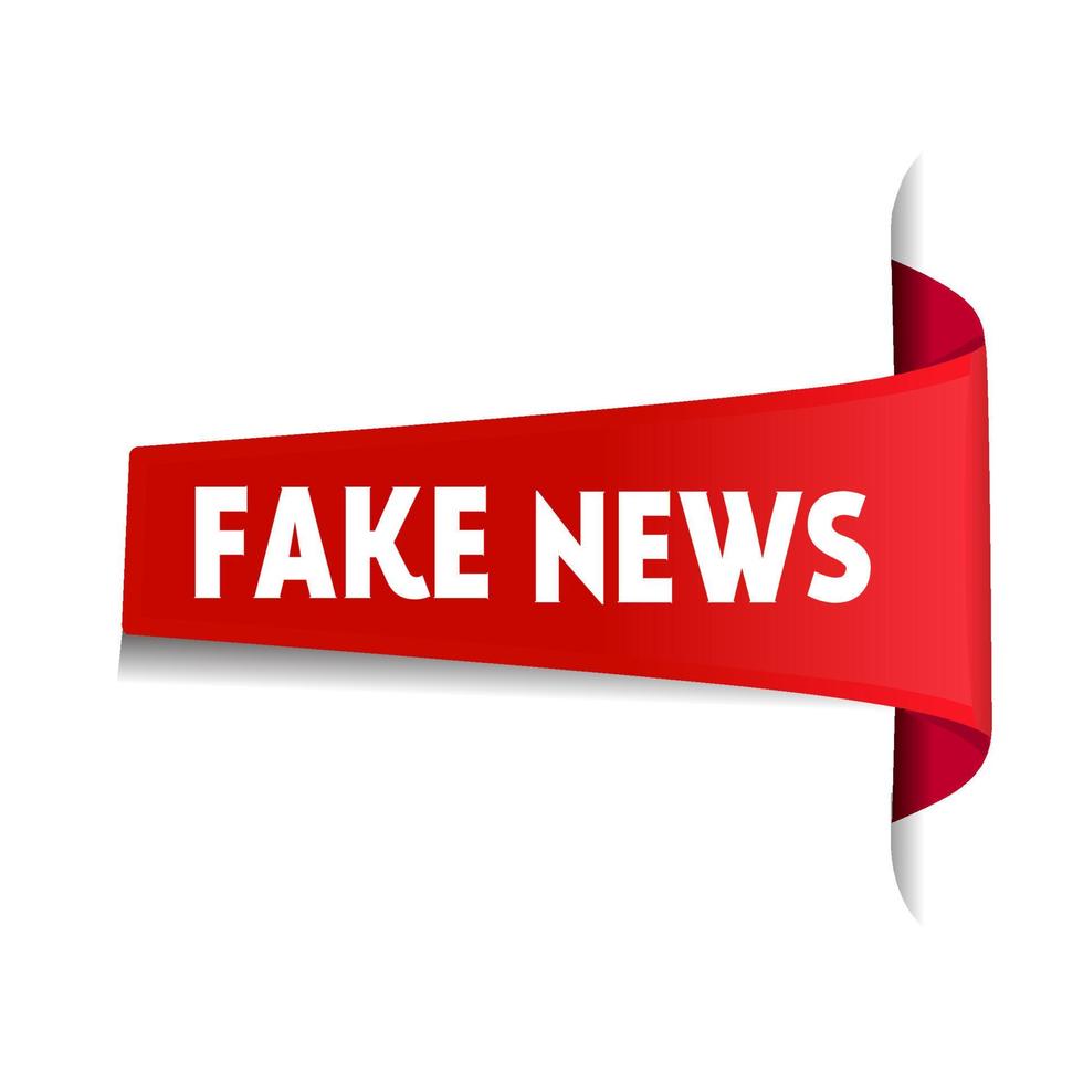 Fake news red ribbon design. Web element. Vector illustration isolated white background.