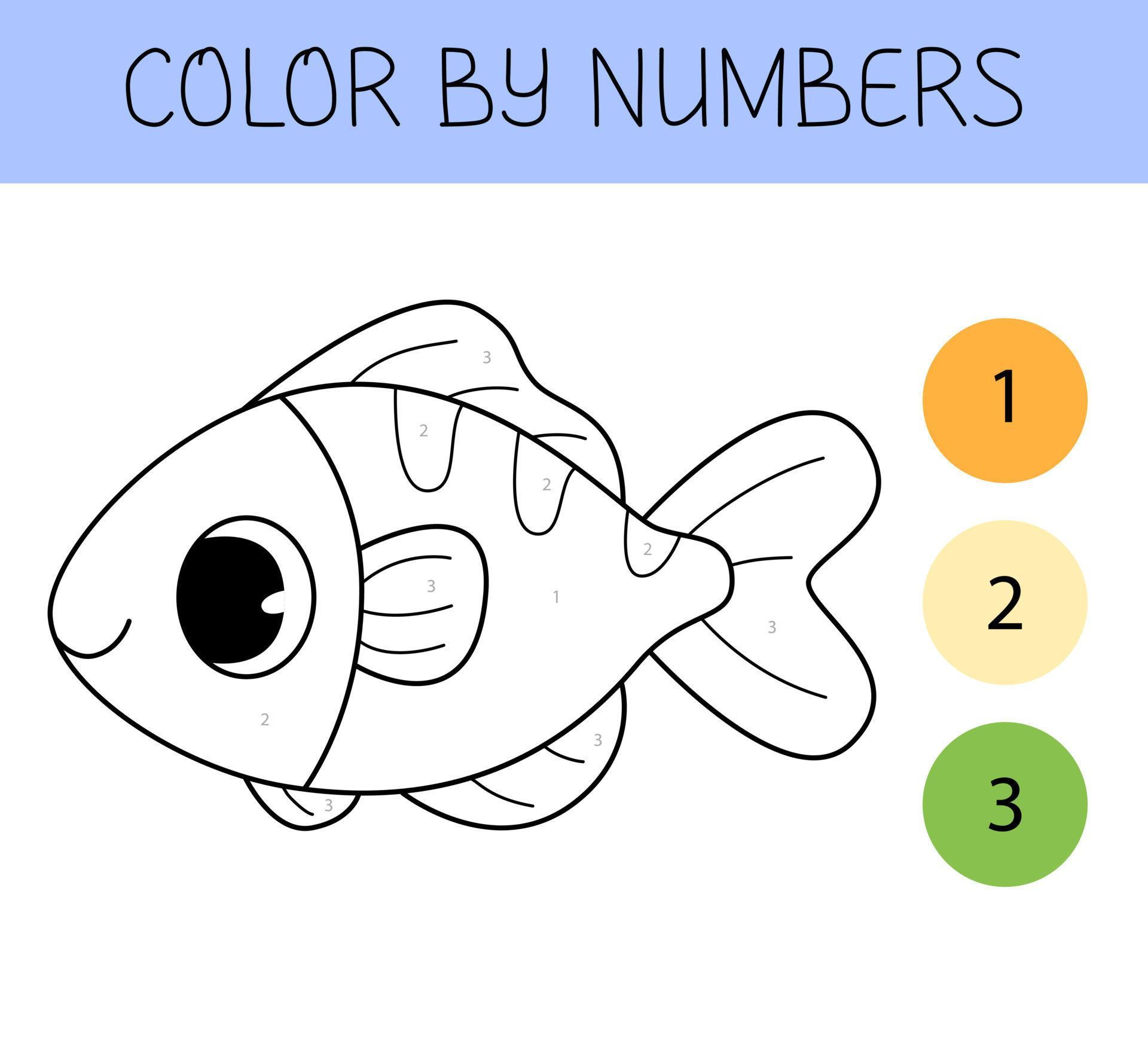 Color by numbers coloring book for kids with fish Coloring page with