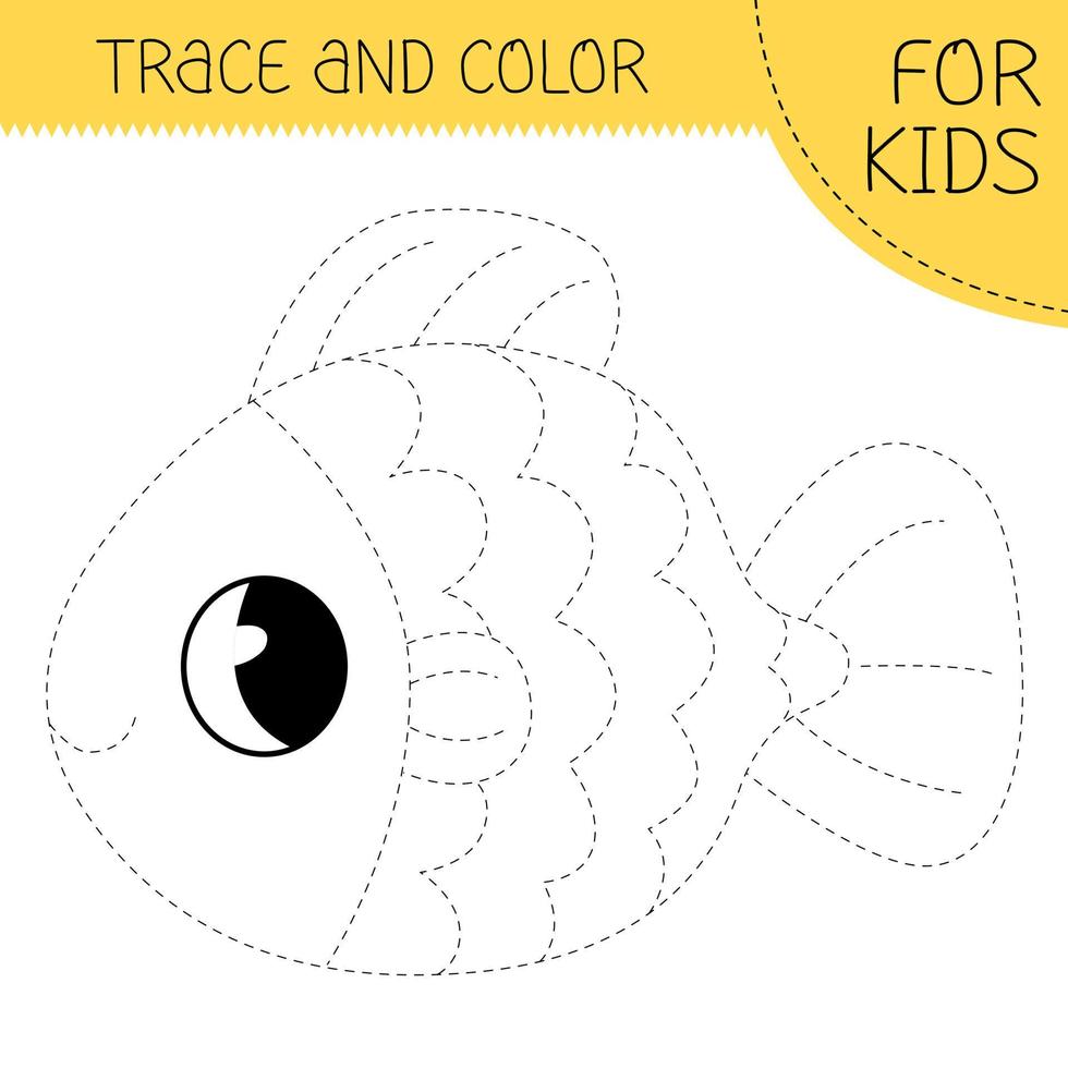 Trace and color coloring book with cute fish for kids. Coloring page with  cartoon fish. illustration for kids 23089143 Vector Art at Vecteezy