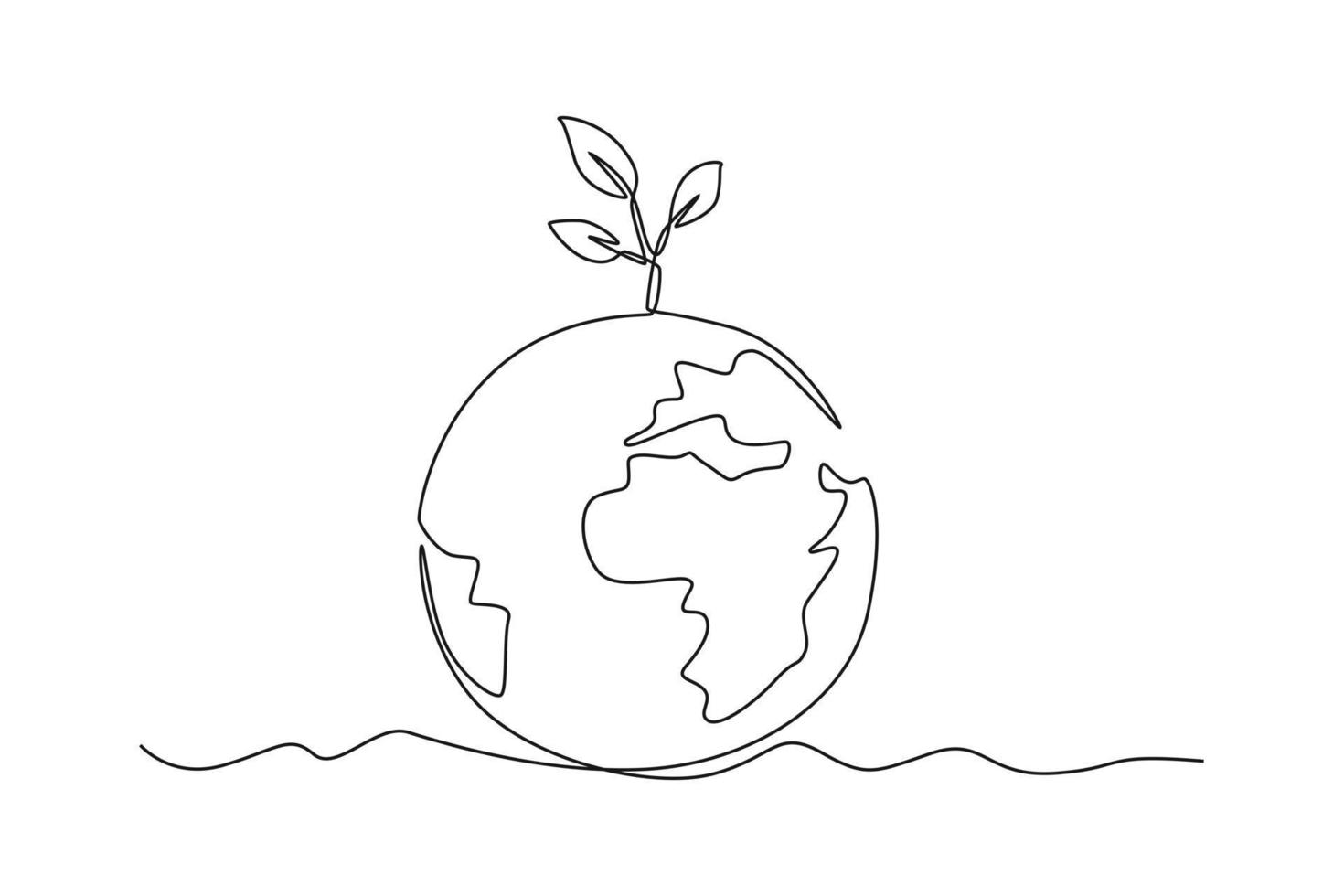 Continuous one line drawing plant seeds grow on the earth. World environment day concept. Single line draw design vector graphic illustration.