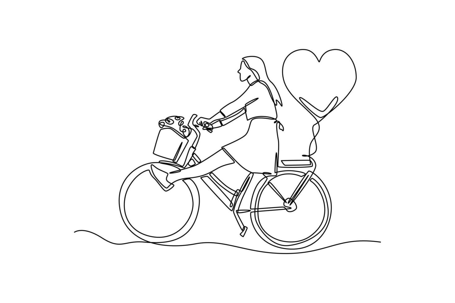 Single one line drawing happy people ride bicycle. World bicycle day concept. Continuous line draw design graphic vector illustration.