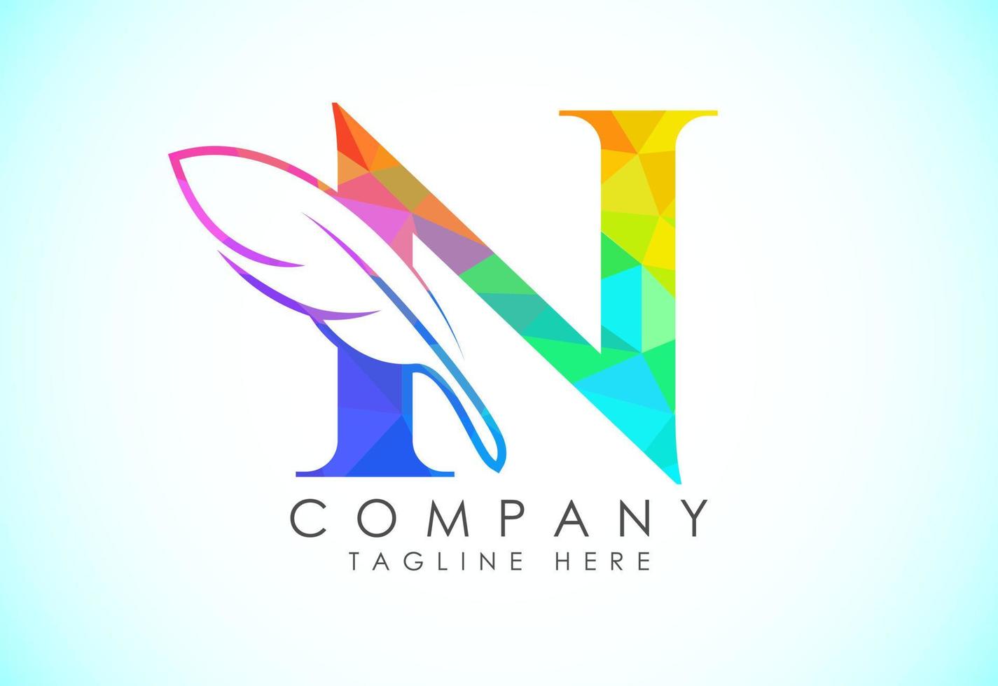 Polygonal initial N alphabet with a feather. Law firm icon sign symbol. Logo for a writer or publishers vector