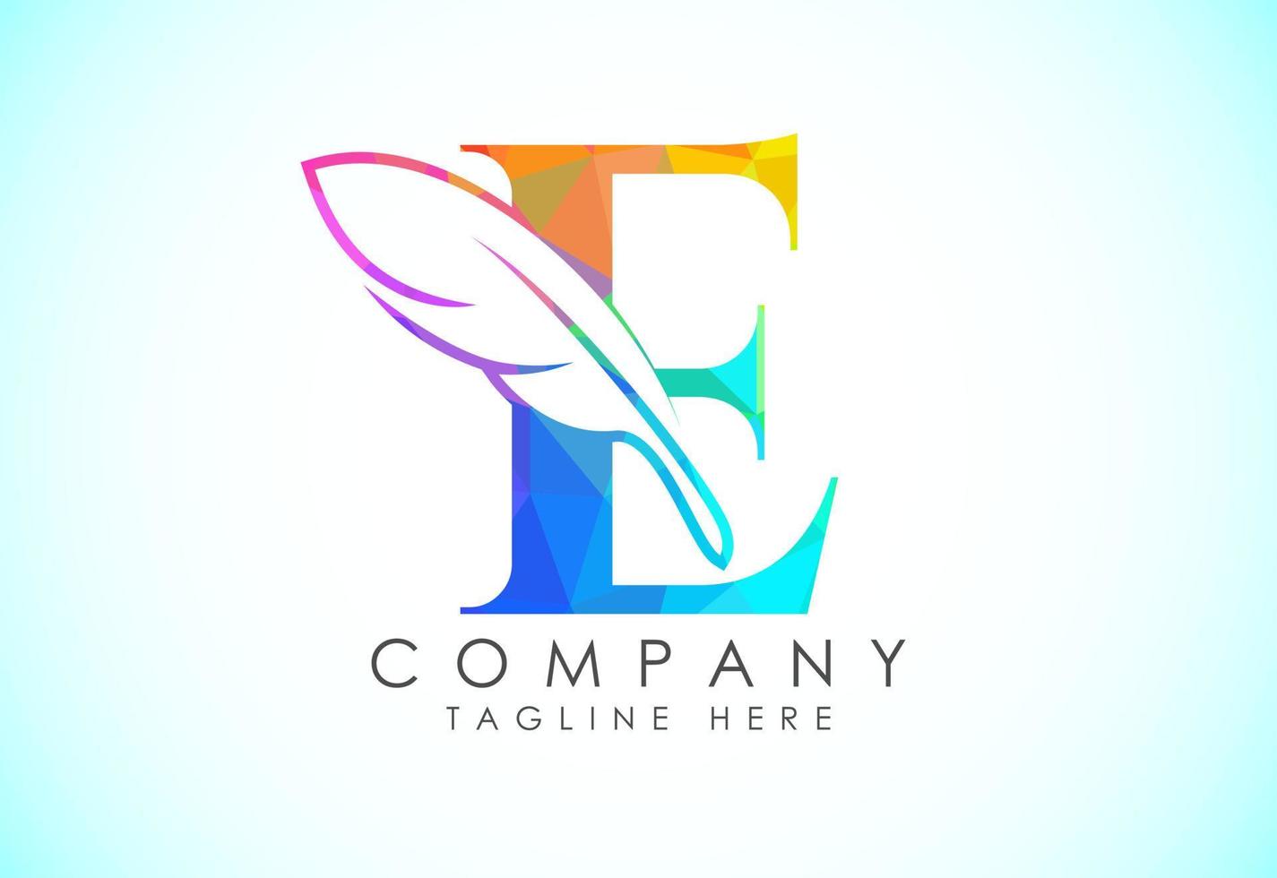 Polygonal initial E alphabet with a feather. Law firm icon sign symbol. Logo for a writer or publishers vector