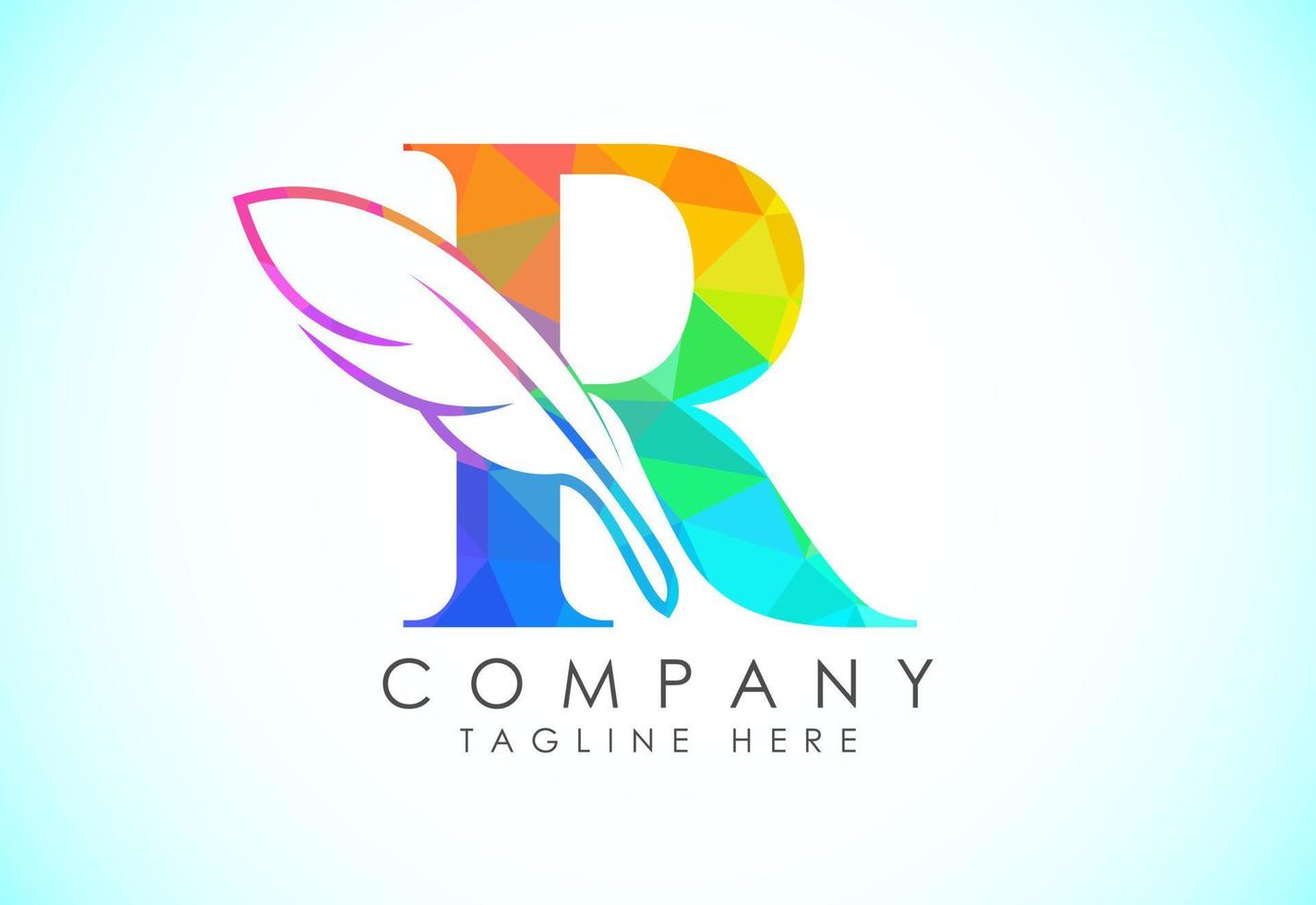 Polygonal initial R alphabet with a feather. Law firm icon sign symbol. Logo for a writer or publishers vector