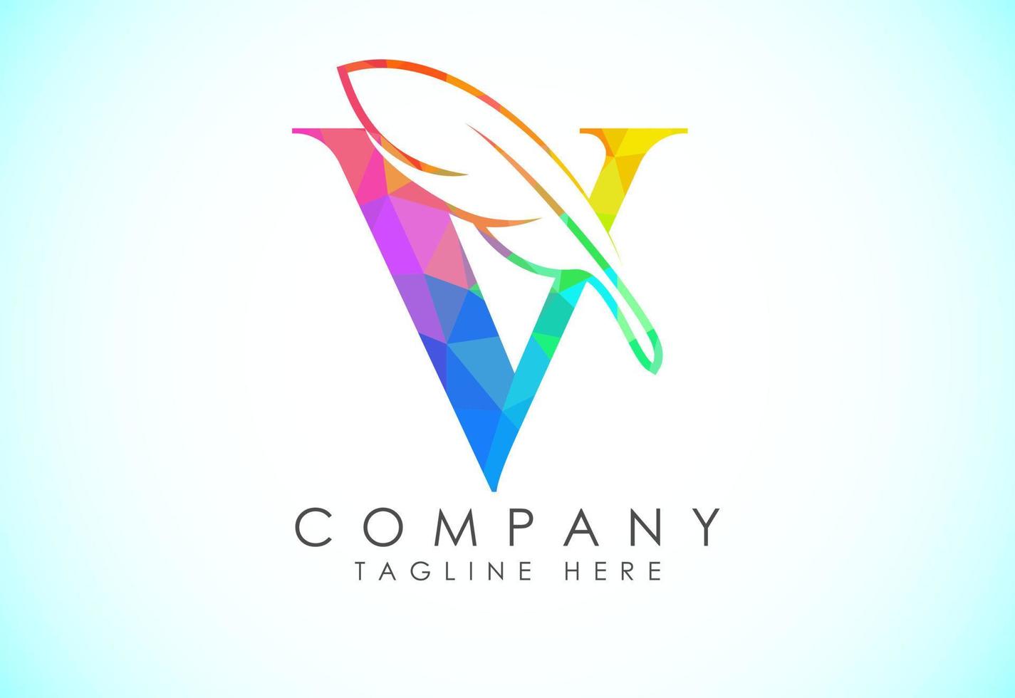 Polygonal initial V alphabet with a feather. Law firm icon sign symbol. Logo for a writer or publishers vector