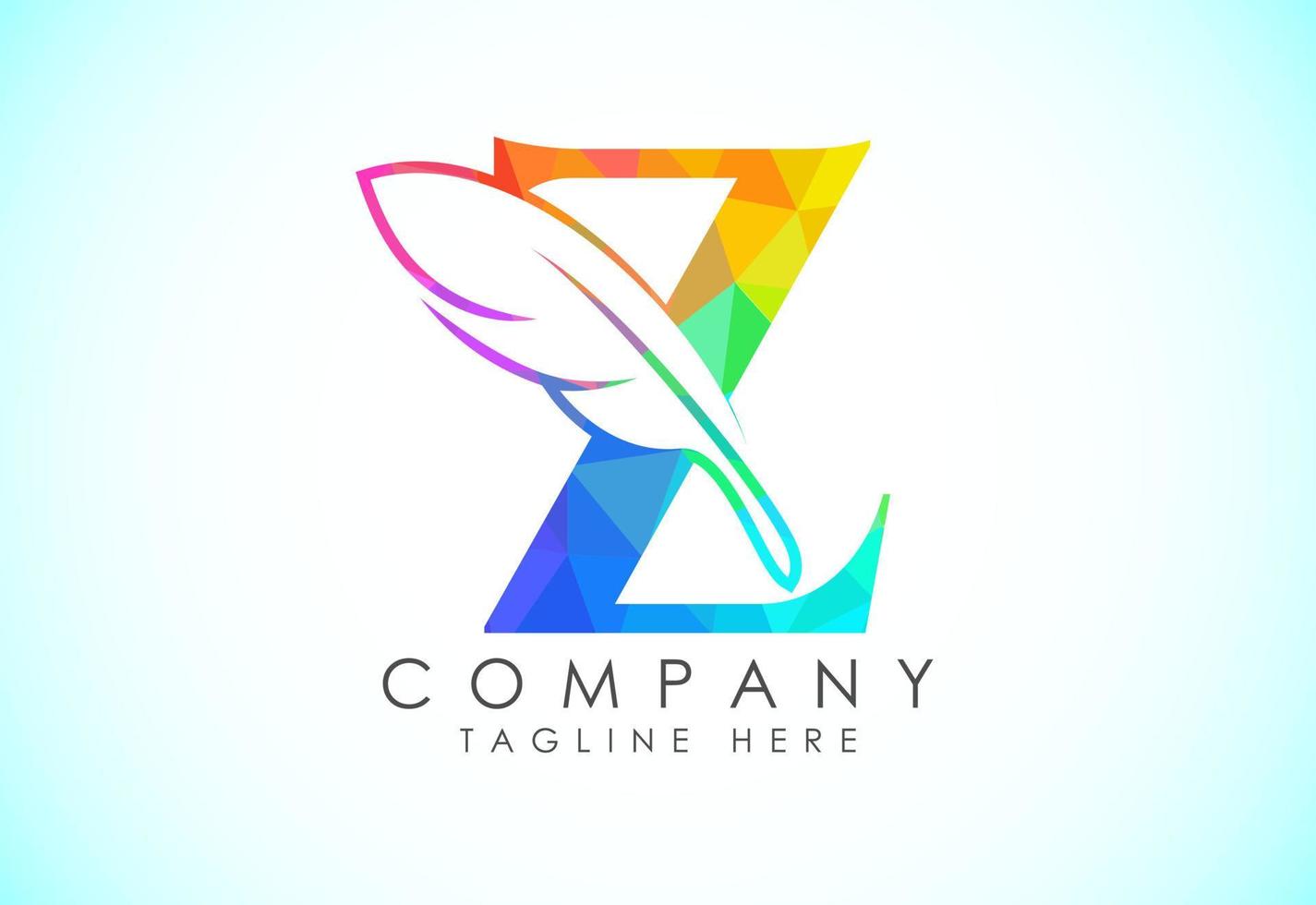 Polygonal initial Z alphabet with a feather. Law firm icon sign symbol. Logo for a writer or publishers vector