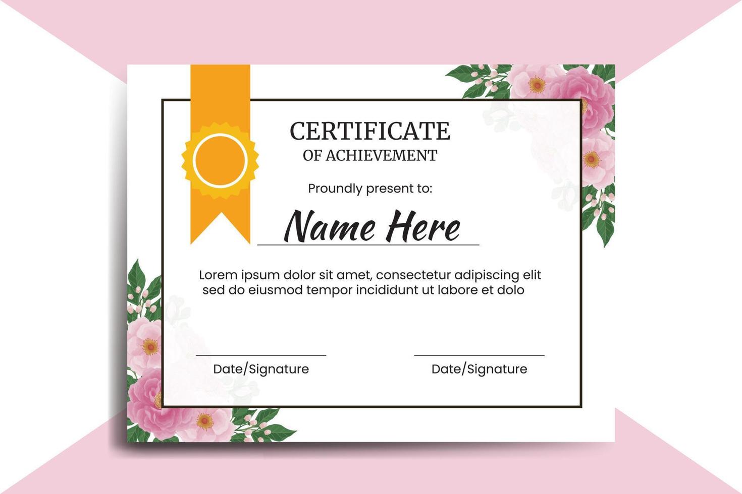 Certificate Template Peony Flower watercolor Digital hand drawn vector