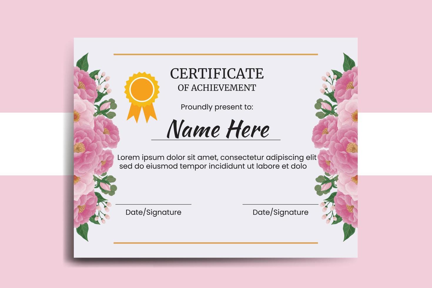 Certificate Template Peony Flower watercolor Digital hand drawn vector