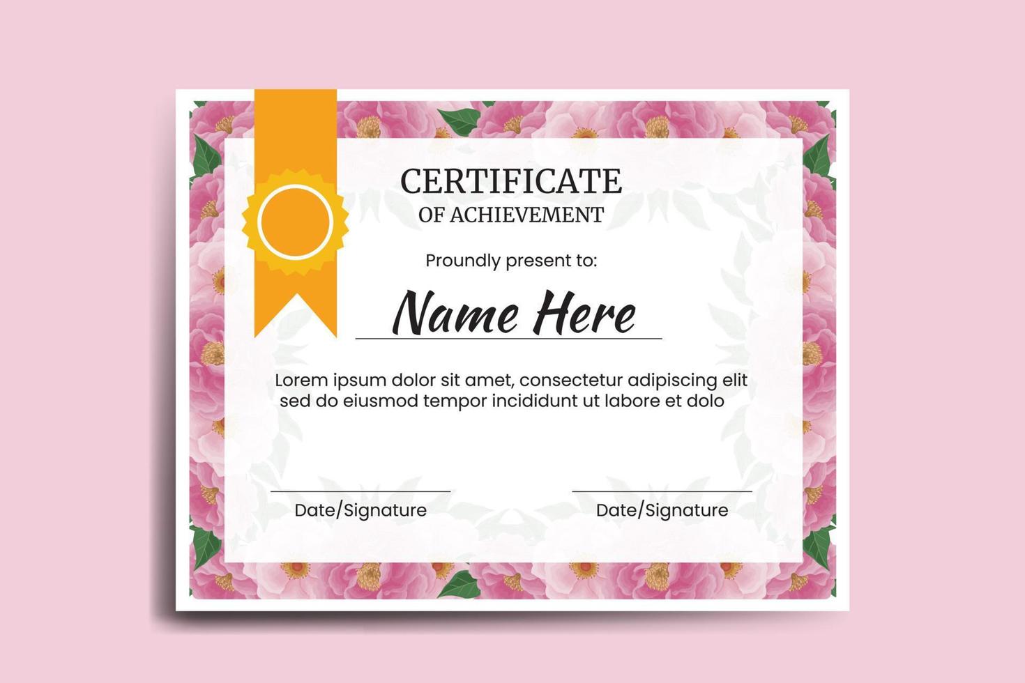 Certificate Template Peony Flower watercolor Digital hand drawn vector