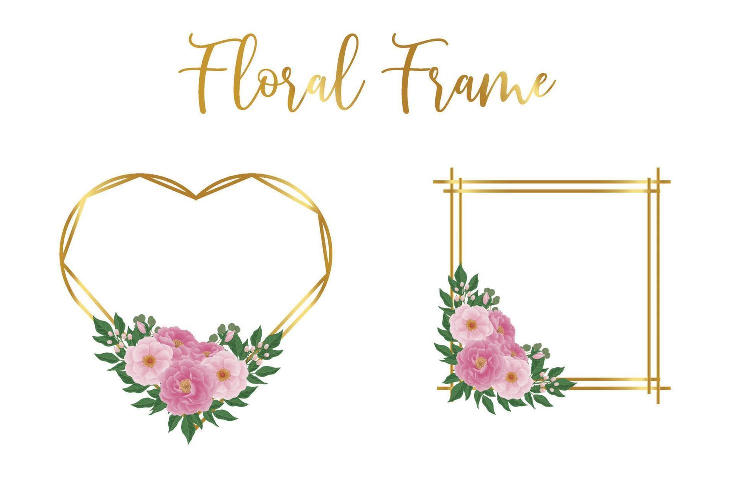 Floral Frame Peony Flower Design Template, Digital watercolor hand drawn vector