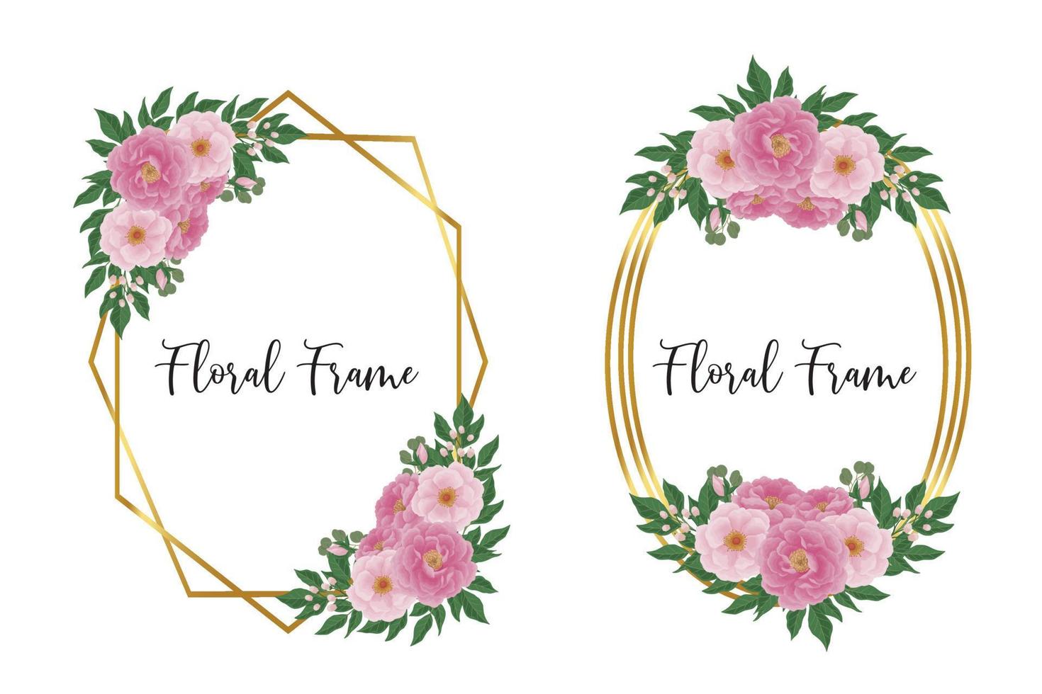 Floral Frame Peony Flower Design Template, Digital watercolor hand drawn vector
