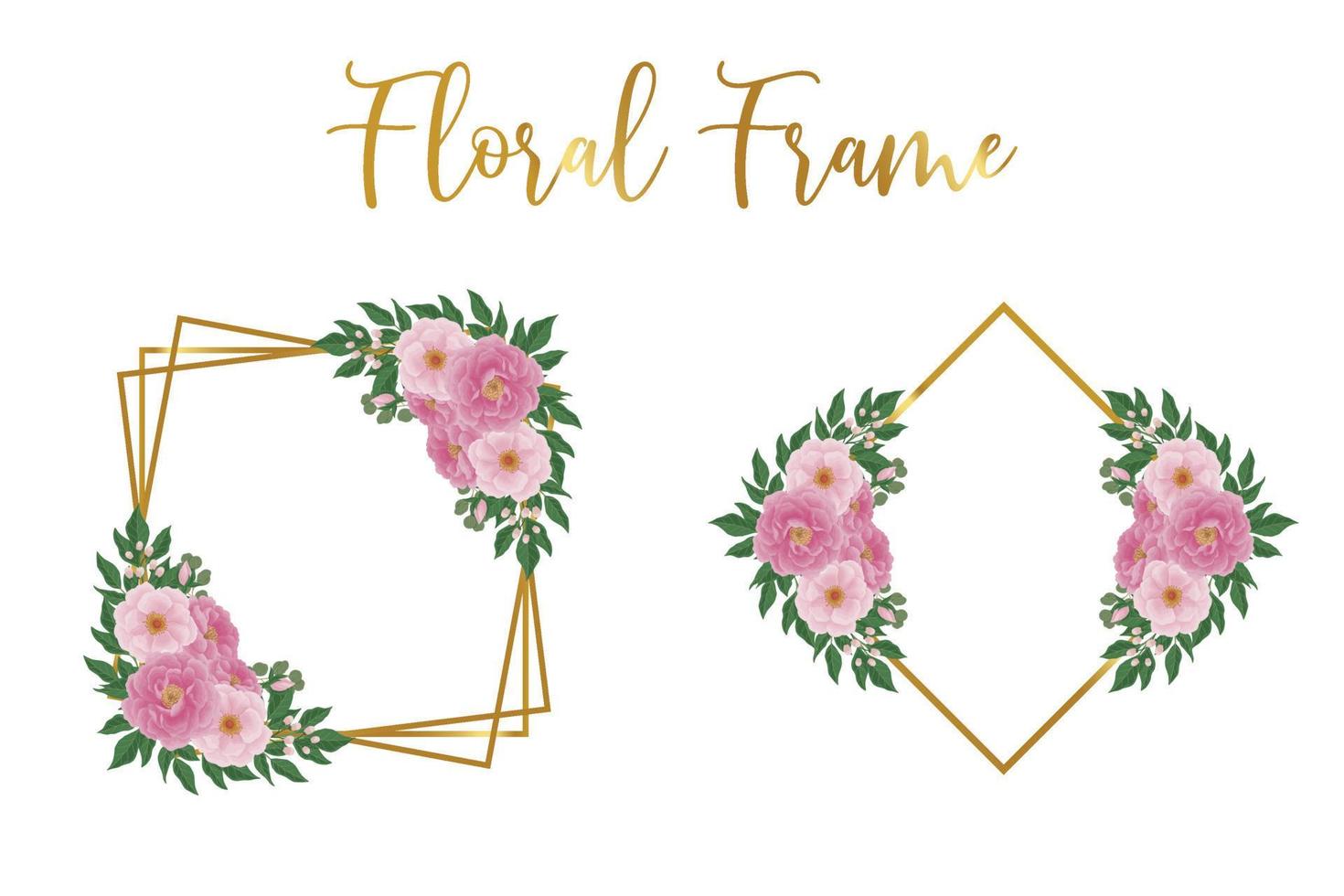 Floral Frame Peony Flower Design Template, Digital watercolor hand drawn vector