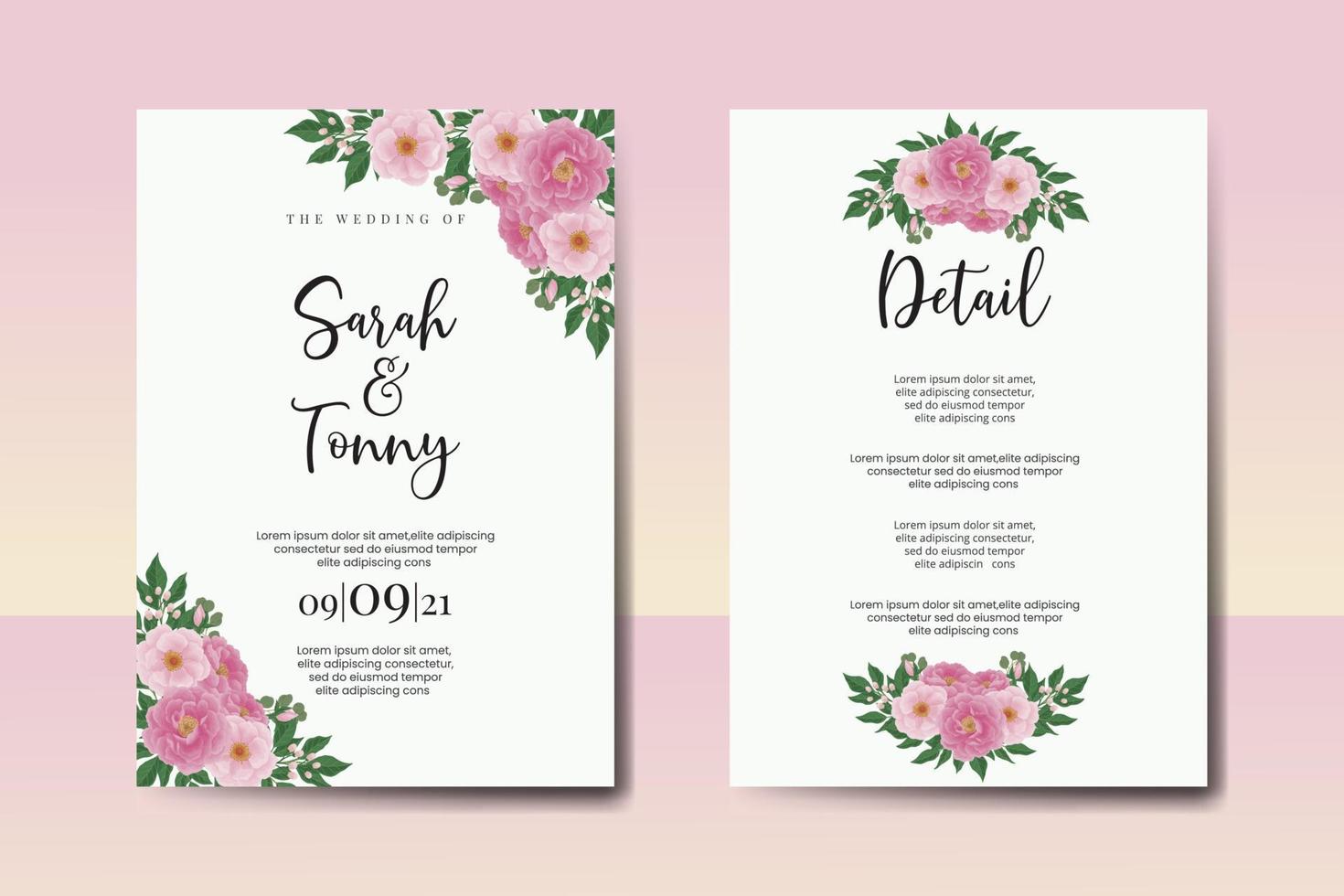 Wedding invitation frame set, floral watercolor Digital hand drawn Peony Flower design Invitation Card Template vector