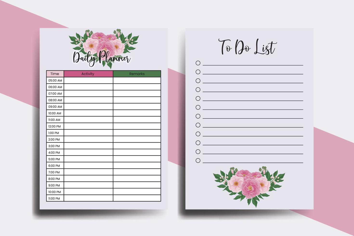 Planner To Do List Peony Flower Design Template vector