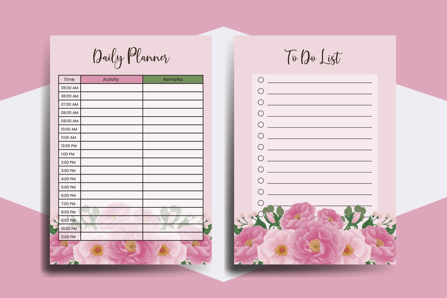 Planner To Do List Peony Flower Design Template vector