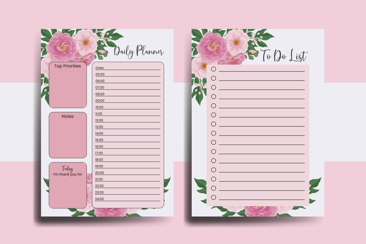 Planner To Do List Peony Flower Design Template vector