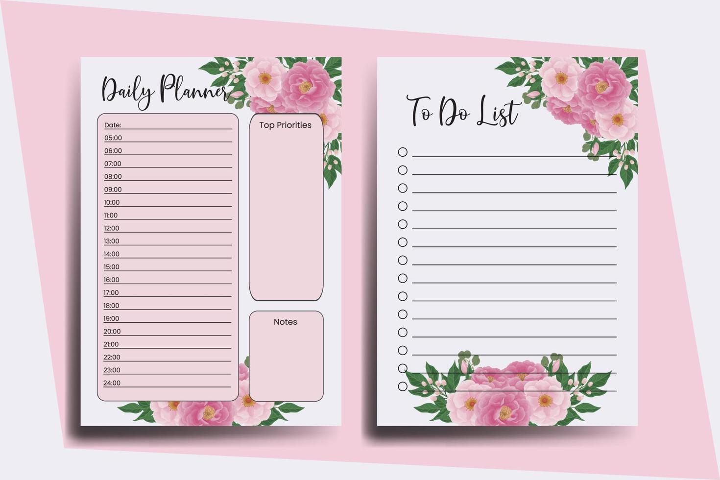 Planner To Do List Peony Flower Design Template vector