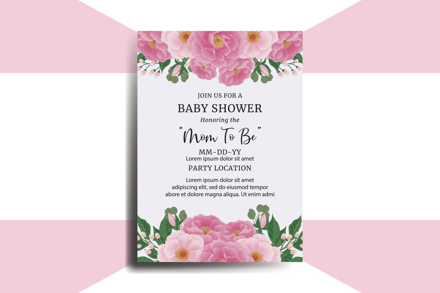 Baby Shower Greeting Card Peony Flower Design Template vector