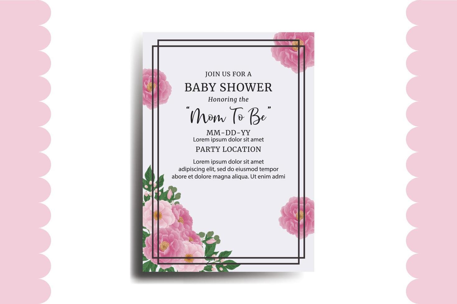 Baby Shower Greeting Card Peony Flower Design Template vector