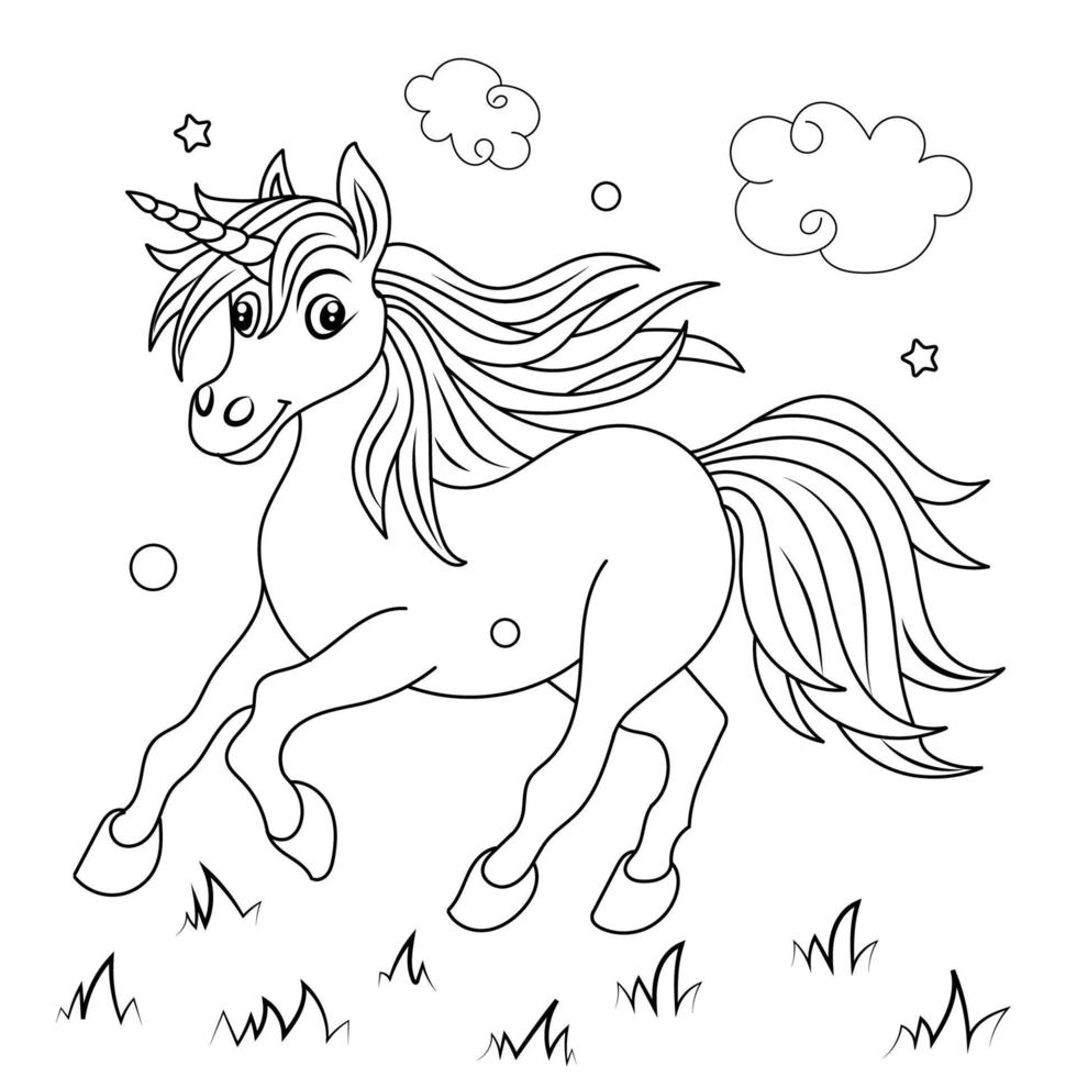 Children Coloring page design with cute unicorn vector