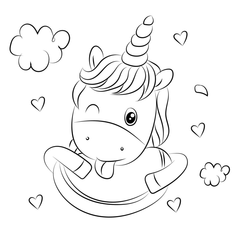 Children Coloring page design with cute unicorn vector