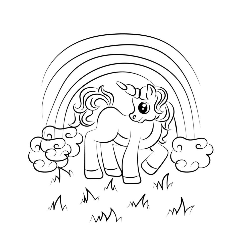 Line art unicorn  Children coloring book page vector