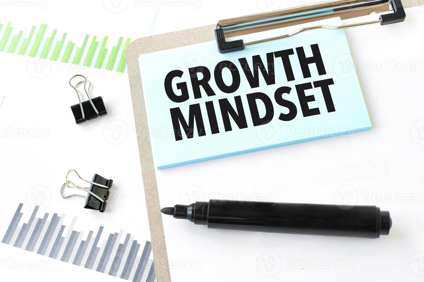 Paper plate,marker, diagram,chart and office tools. Text growth mindset photo