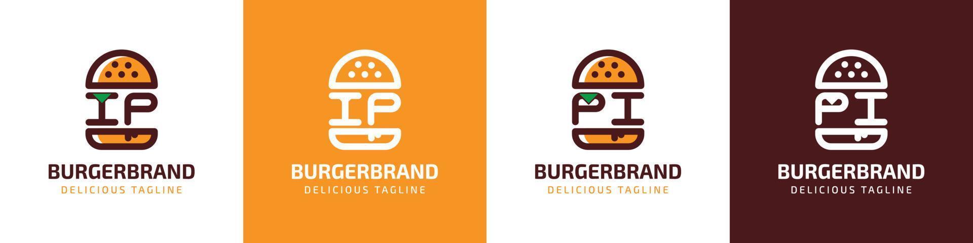 Letter IP and PI Burger Logo, suitable for any business related to burger with IP or PI initials. vector