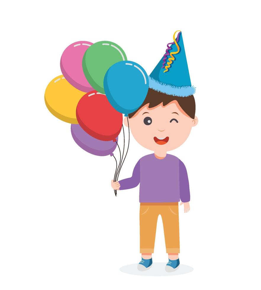 children with colorful balloons celebrating a birthday party vector illustration