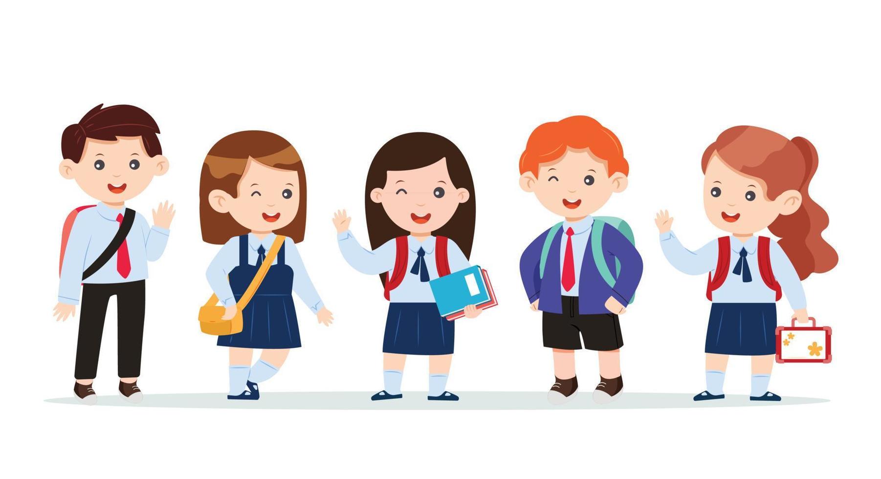 character kids student in school uniform vector illustration