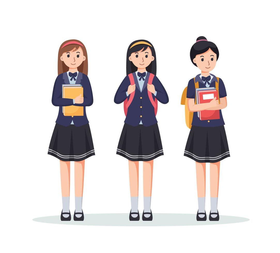 personaje muchachas alto colegio estudiante en colegio uniforme vector