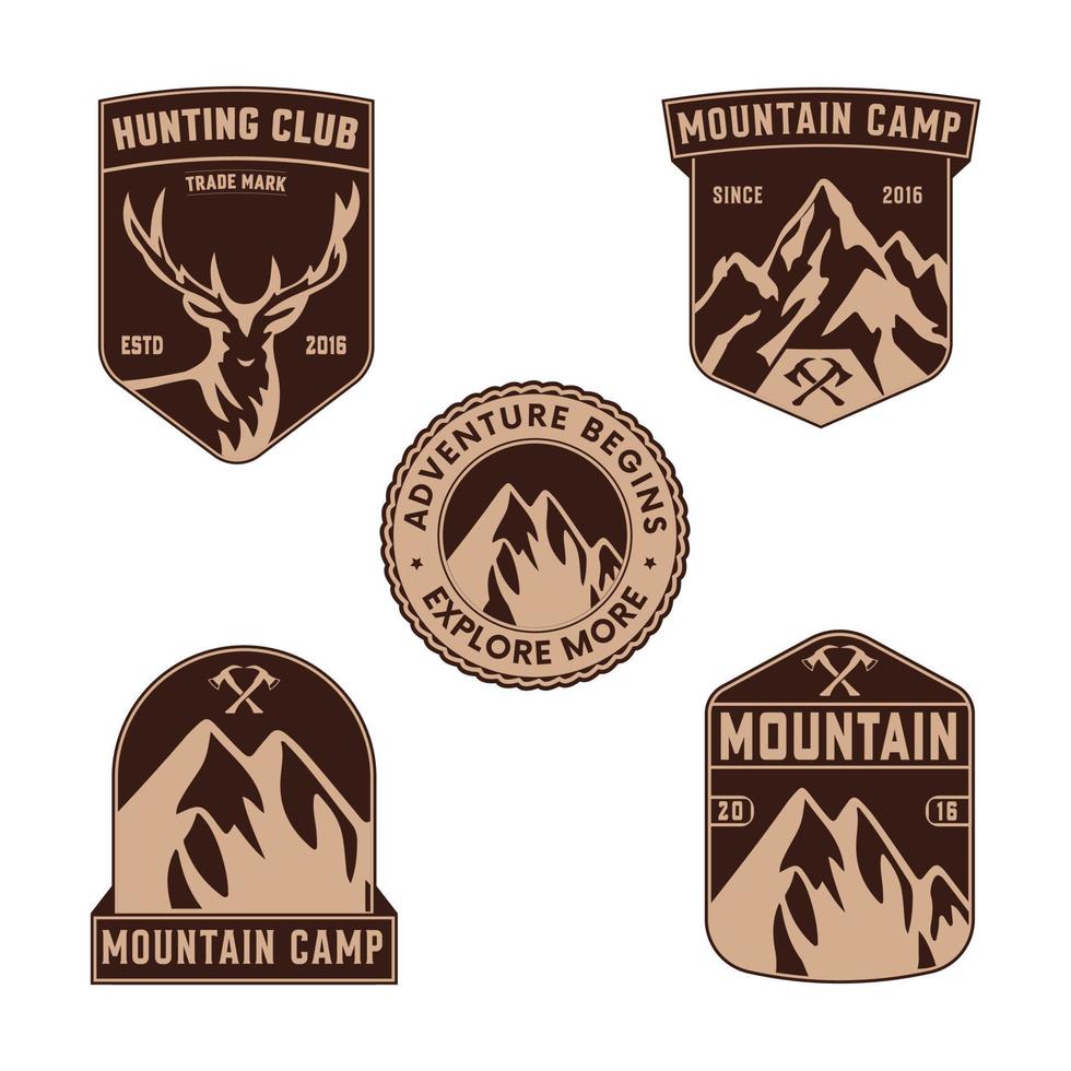 Set of outdoor adventure badges and hunting logo emblems. Set of mountain expedition badges. Vector. The concept for the hunting club shirt or logo, print, stamp, or tee. vector