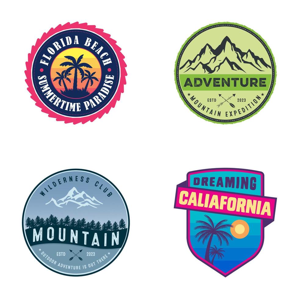 Set of outdoor adventure badges and hunting logo emblems. Set of mountain expedition badges. Vector. The concept for the hunting club shirt or logo, print, stamp, or tee. vector